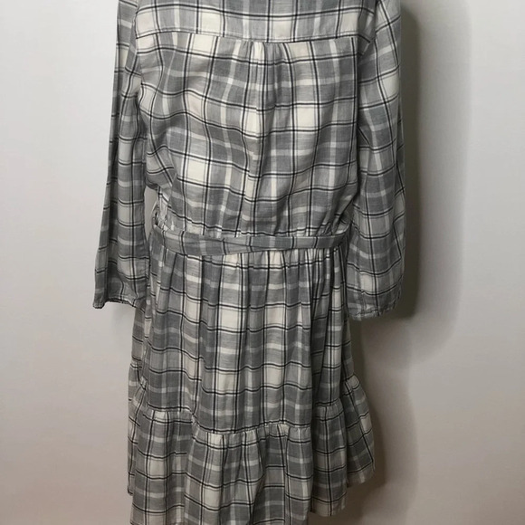 Gap kids plaid flannel Belted dress gray white - Picture 2 of 3